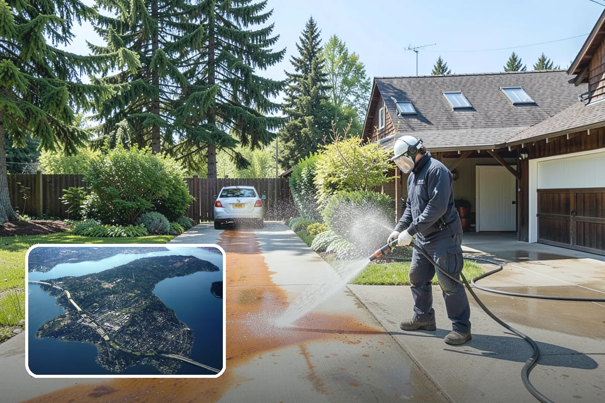 Umbrella Cleaning in Mercer Island, King County, WA - Removes green mold and sap that settle on canopy tops