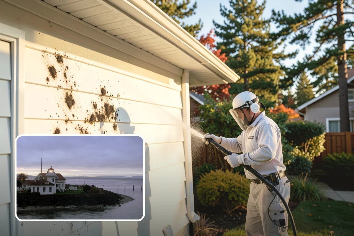 Umbrella Cleaning in Mukilteo, Snohomish County, WA - Removes green mold and sap that settle on canopy tops