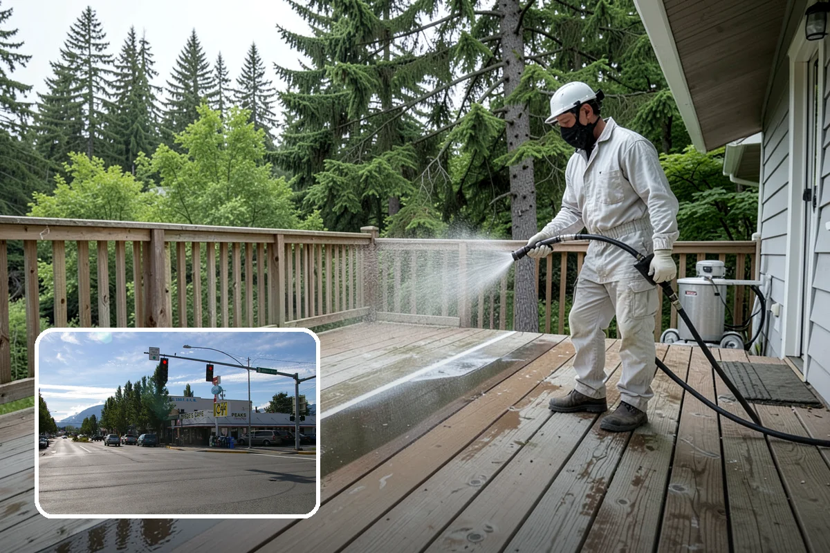 Umbrella Cleaning in North Bend, King County, WA - Removes green mold and sap that settle on canopy tops