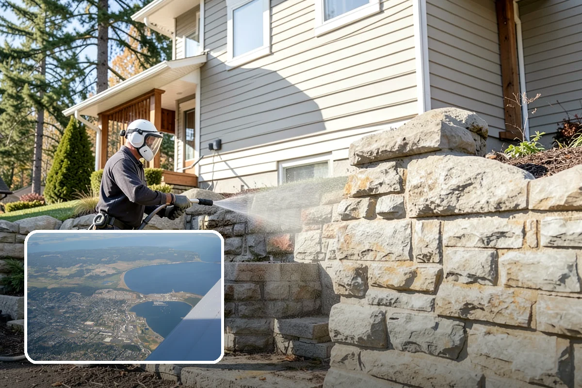 Umbrella Cleaning in Oak Harbor, Island County, WA - Removes green mold and sap that settle on canopy tops