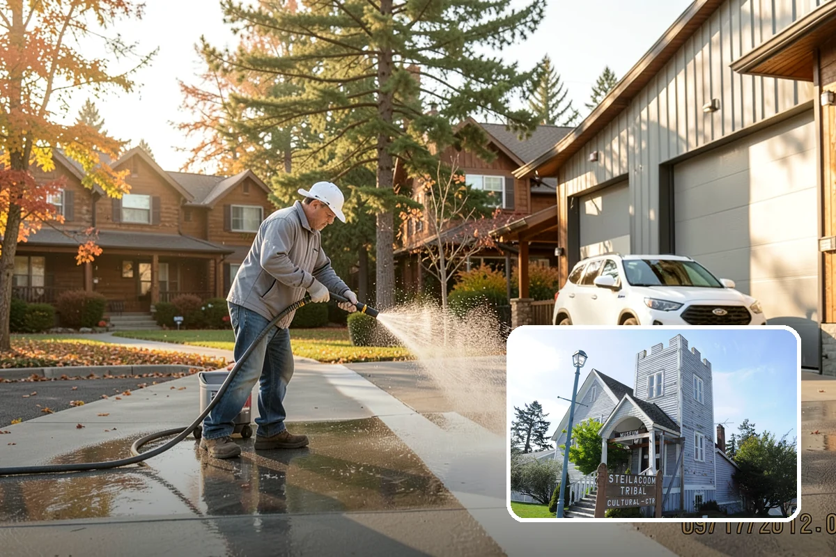 Umbrella Cleaning in Steilacoom, Pierce County, WA - Removes green mold and sap that settle on canopy tops