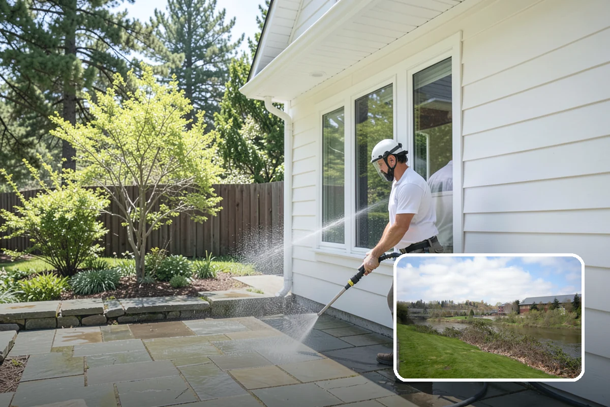 Umbrella Cleaning in Tukwila, King County, WA - Removes green mold and sap that settle on canopy tops