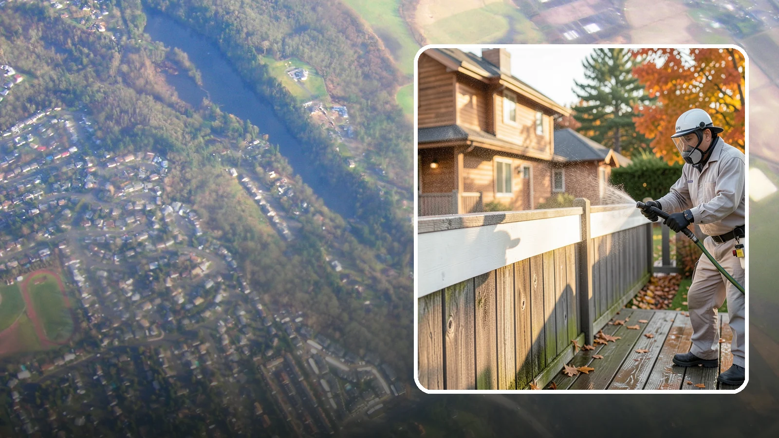 Vinyl Fence Cleaning in Algona, King County, WA - A soft-wash treatment that erases the green algae mask vinyl fencing collects in our wet, low-sun months.