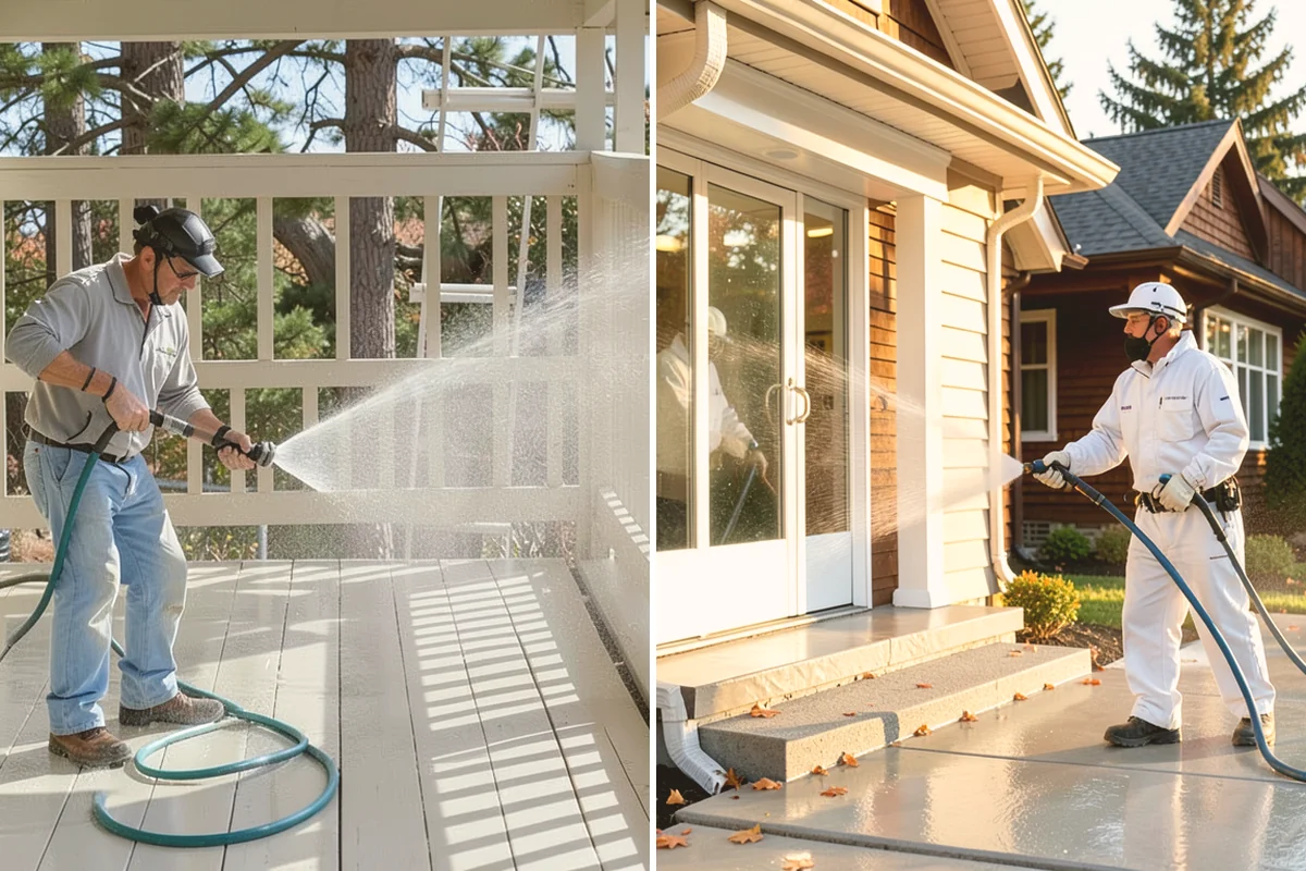Vinyl Fence Cleaning in Algona, King County, WA - Rinse loose debris from panels and post caps