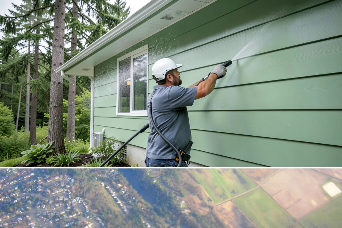 Vinyl Fence Cleaning in Algona, King County, WA - Spring is a popular time to clear the winter's algae buildup and reset the fence for the season.