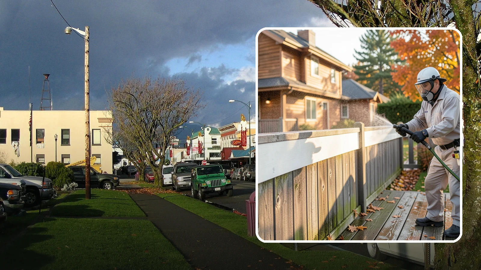 Vinyl Fence Cleaning in Arlington, Snohomish County, WA - A soft-wash treatment that erases the green algae mask vinyl fencing collects in our wet, low-sun months.