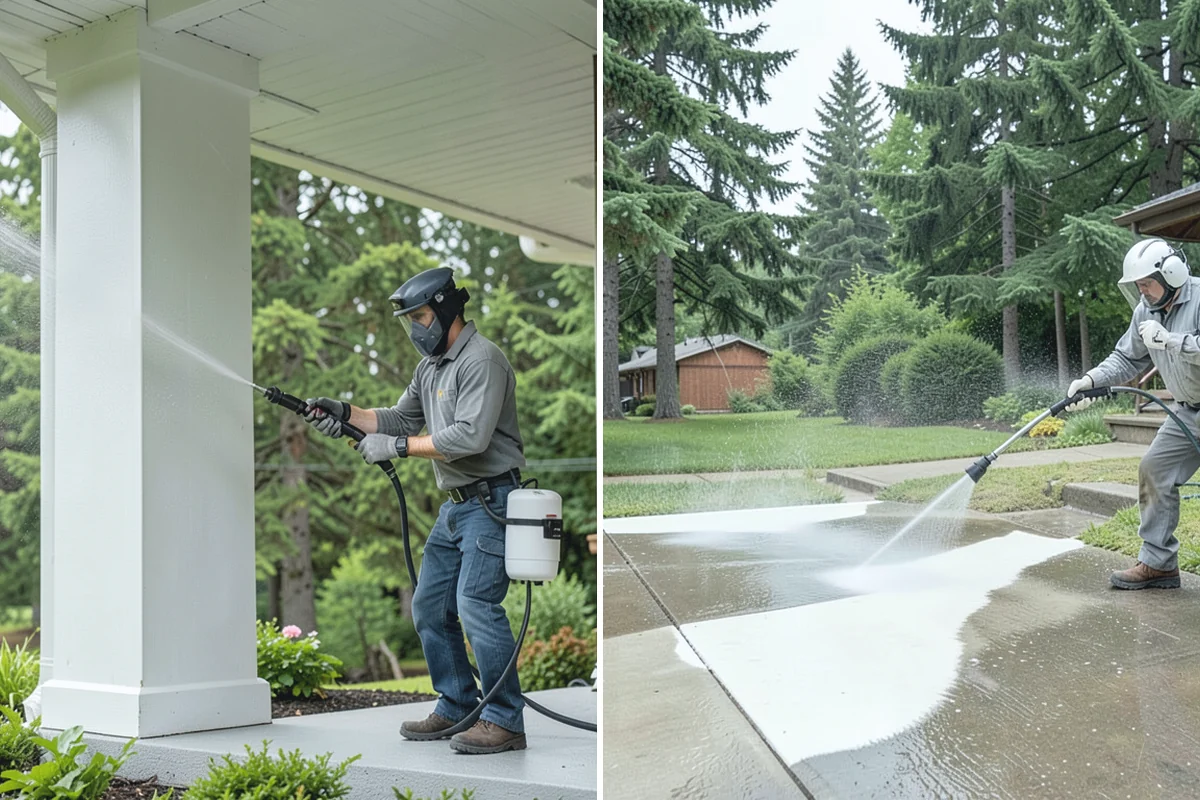 Vinyl Fence Cleaning in Auburn, King County, WA - Rinse loose debris from panels and post caps