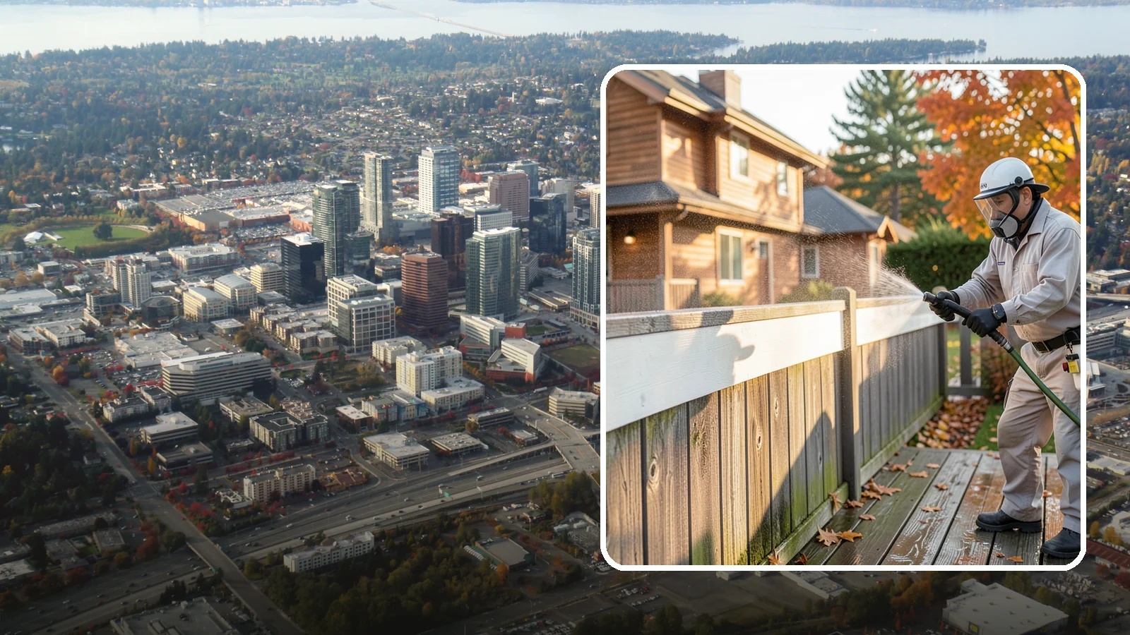 Vinyl Fence Cleaning in Bellevue, King County, WA - A soft-wash treatment that erases the green algae mask vinyl fencing collects in our wet, low-sun months.
