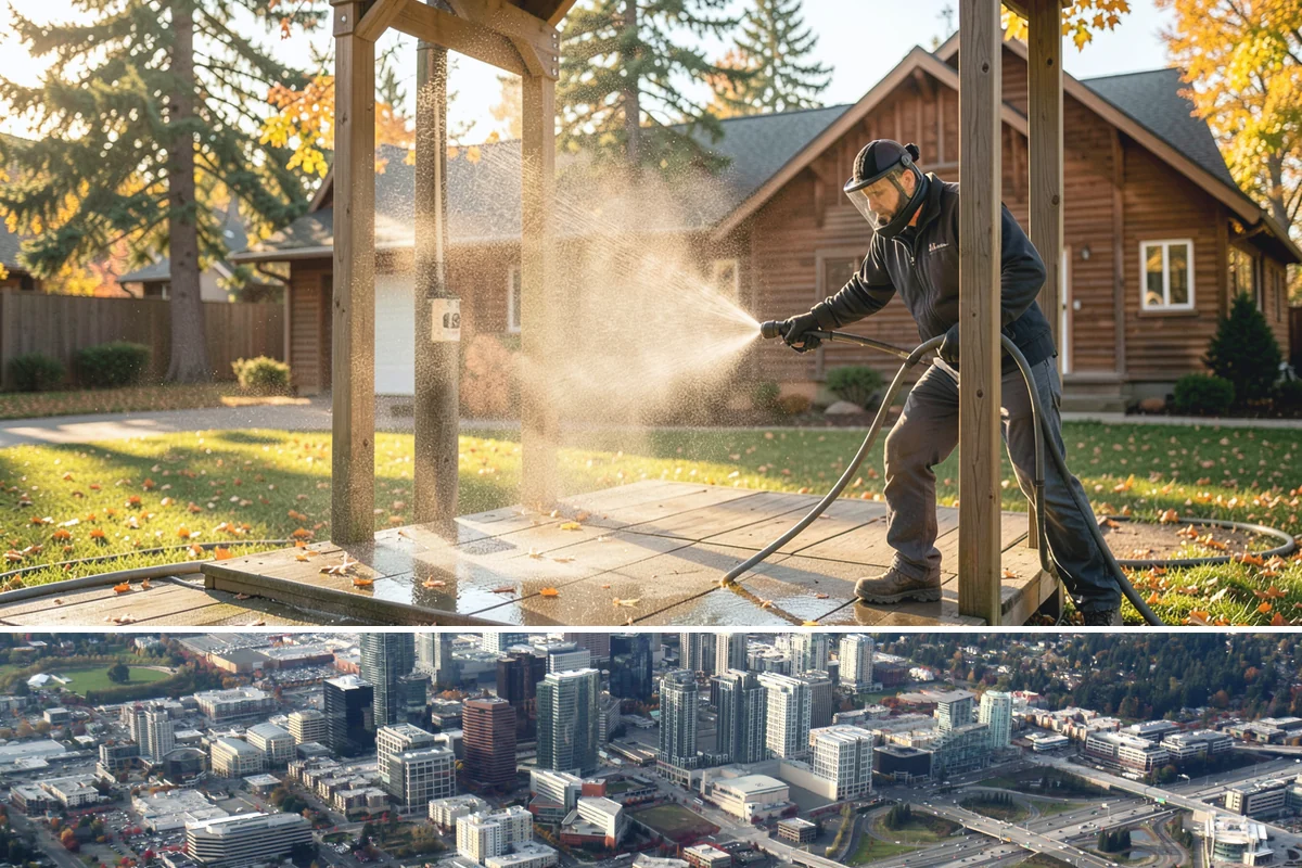 Vinyl Fence Cleaning in Bellevue, King County, WA - Spring is a popular time to clear the winter's algae buildup and reset the fence for the season.