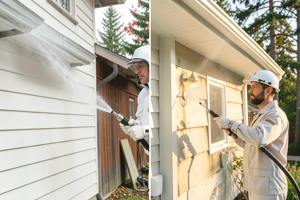 Vinyl Fence Cleaning in Black Diamond, King County, WA - Rinse loose debris from panels and post caps