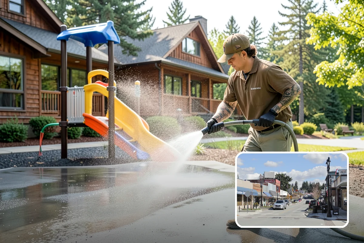 Vinyl Fence Cleaning in Bothell, King County, WA - Strips the green algae layer that clings to non-porous vinyl