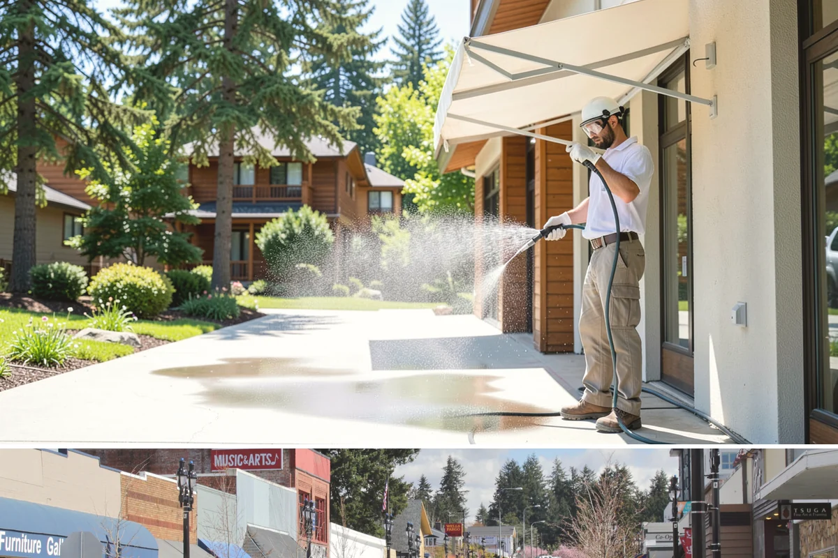 Vinyl Fence Cleaning in Bothell, King County, WA - Spring is a popular time to clear the winter's algae buildup and reset the fence for the season.