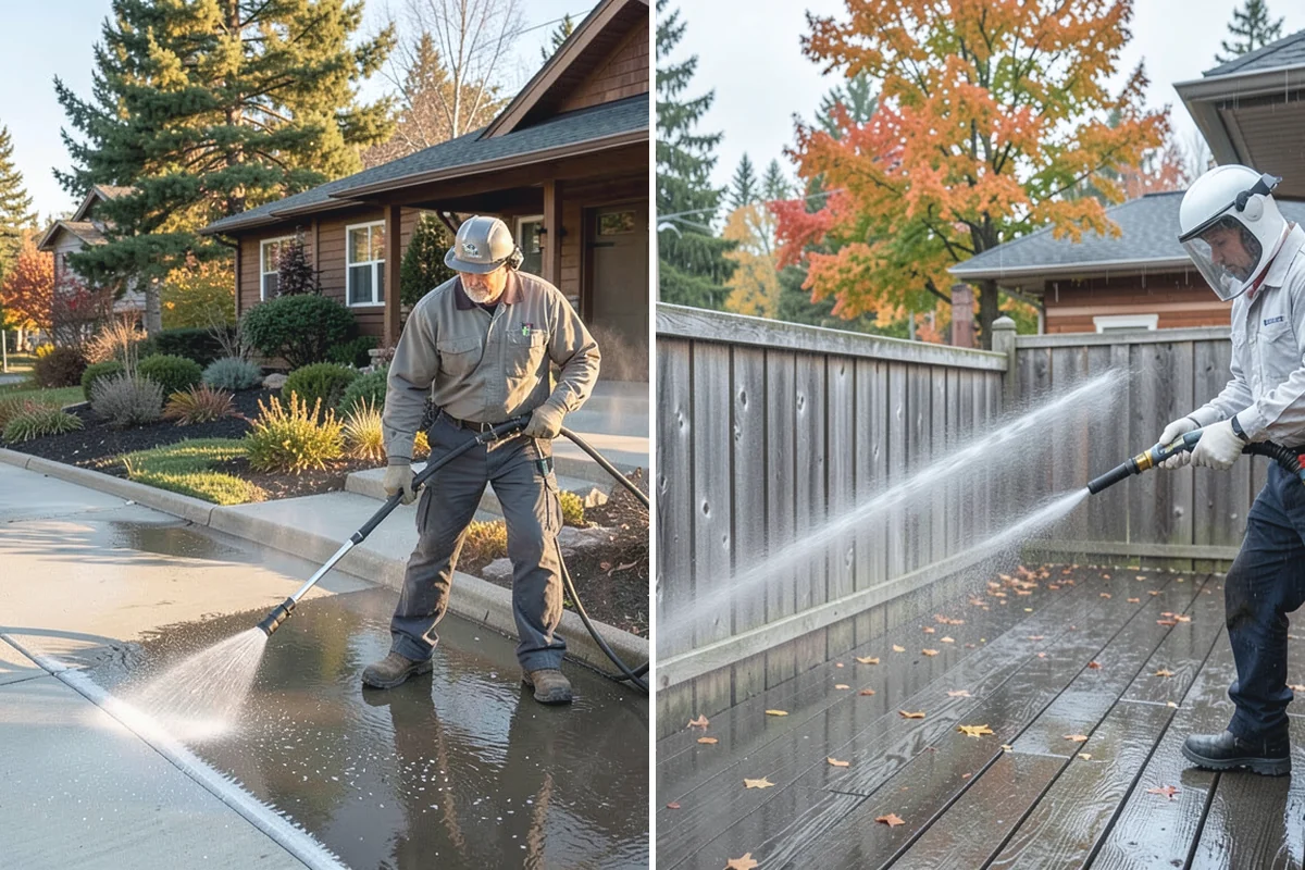 Vinyl Fence Cleaning in Buckley, Pierce County, WA - Rinse loose debris from panels and post caps