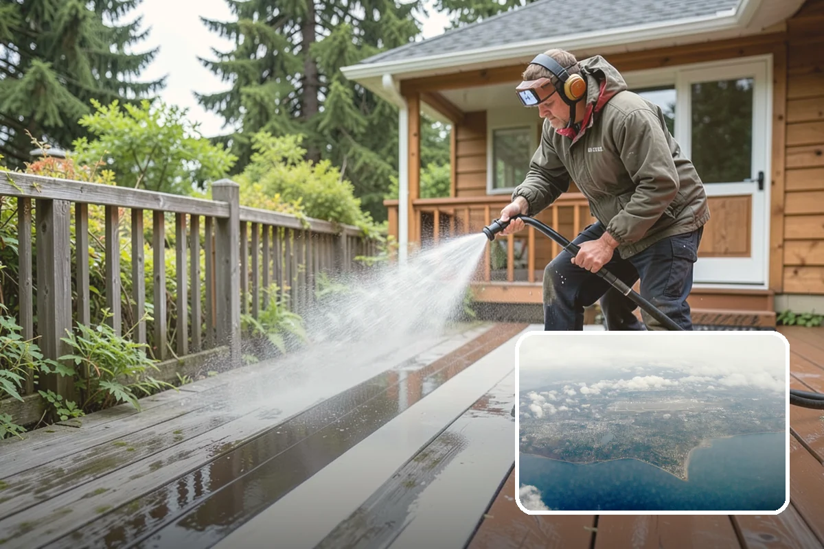 Vinyl Fence Cleaning in Burien, King County, WA - Strips the green algae layer that clings to non-porous vinyl