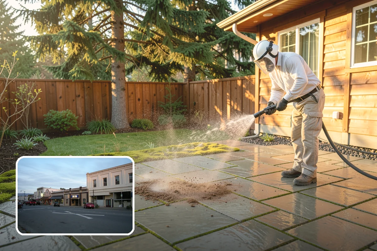 Vinyl Fence Cleaning in Burlington, Skagit County, WA - Strips the green algae layer that clings to non-porous vinyl
