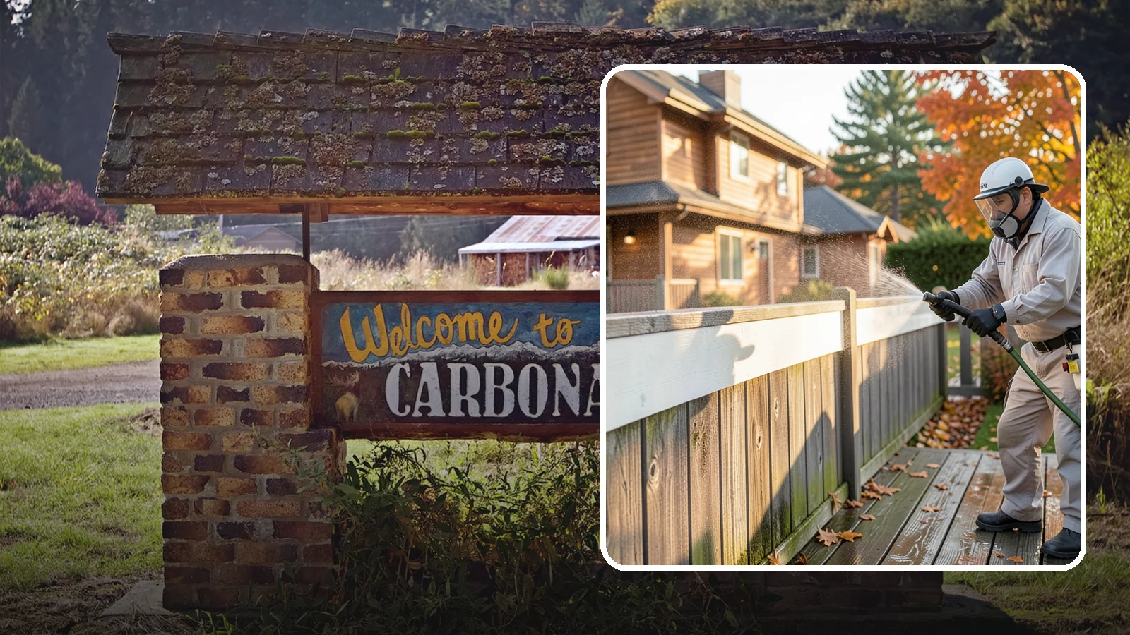 Vinyl Fence Cleaning in Carbonado, Pierce County, WA - A soft-wash treatment that erases the green algae mask vinyl fencing collects in our wet, low-sun months.