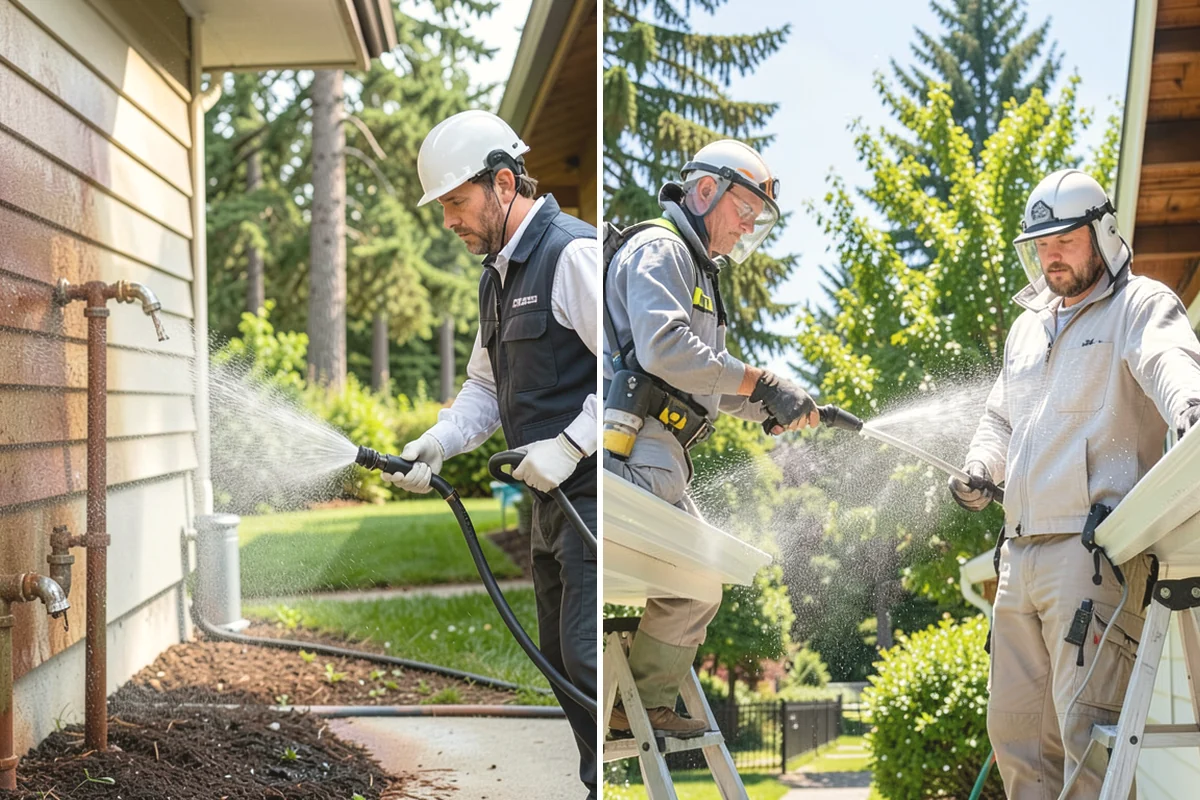 Vinyl Fence Cleaning in Carbonado, Pierce County, WA - Rinse loose debris from panels and post caps