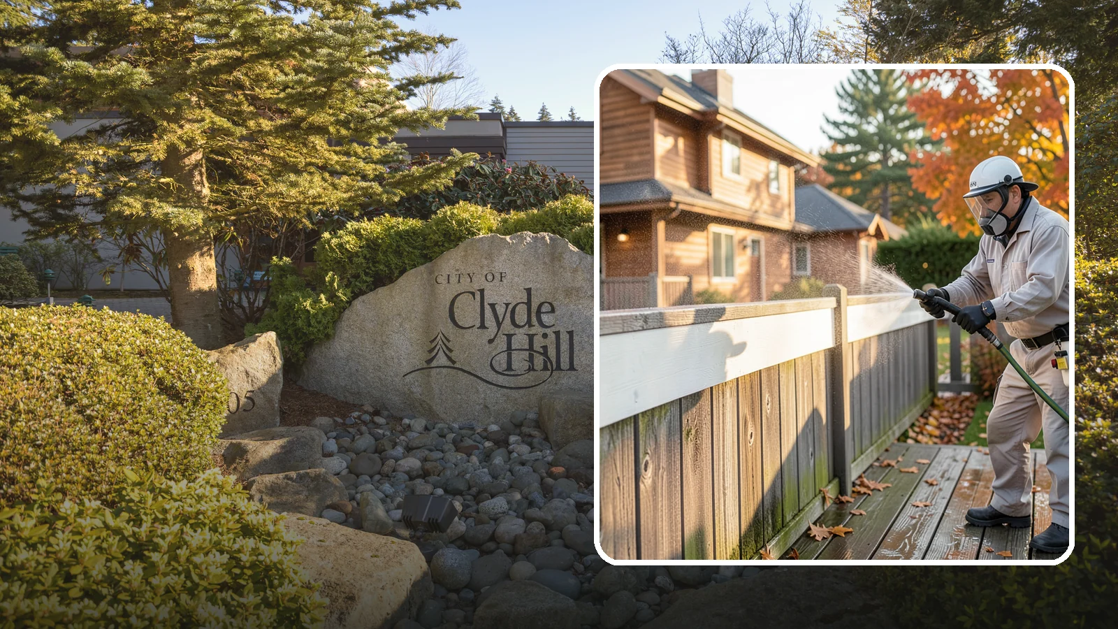 Vinyl Fence Cleaning in Clyde Hill, King County, WA - A soft-wash treatment that erases the green algae mask vinyl fencing collects in our wet, low-sun months.