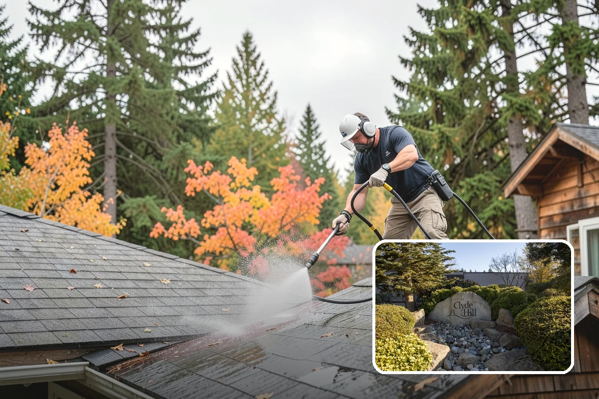 Vinyl Fence Cleaning in Clyde Hill, King County, WA - Strips the green algae layer that clings to non-porous vinyl