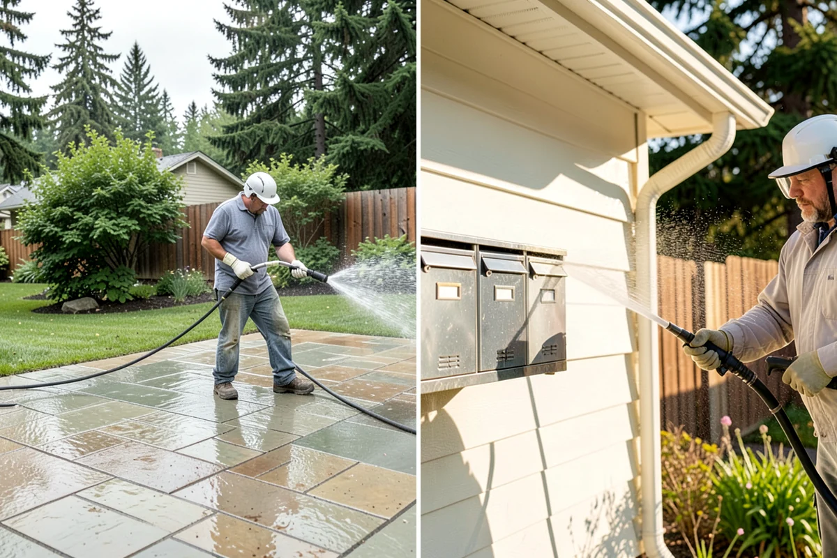 Vinyl Fence Cleaning in Clyde Hill, King County, WA - Rinse loose debris from panels and post caps