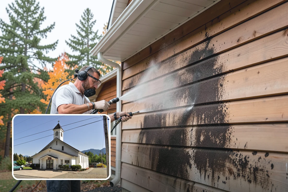 Vinyl Fence Cleaning in Concrete, Skagit County, WA - Strips the green algae layer that clings to non-porous vinyl