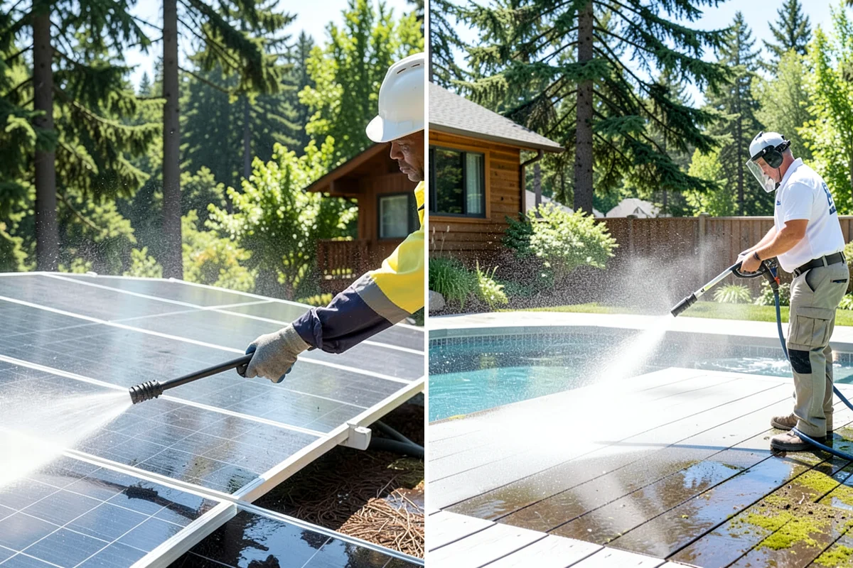 Vinyl Fence Cleaning in Concrete, Skagit County, WA - Rinse loose debris from panels and post caps
