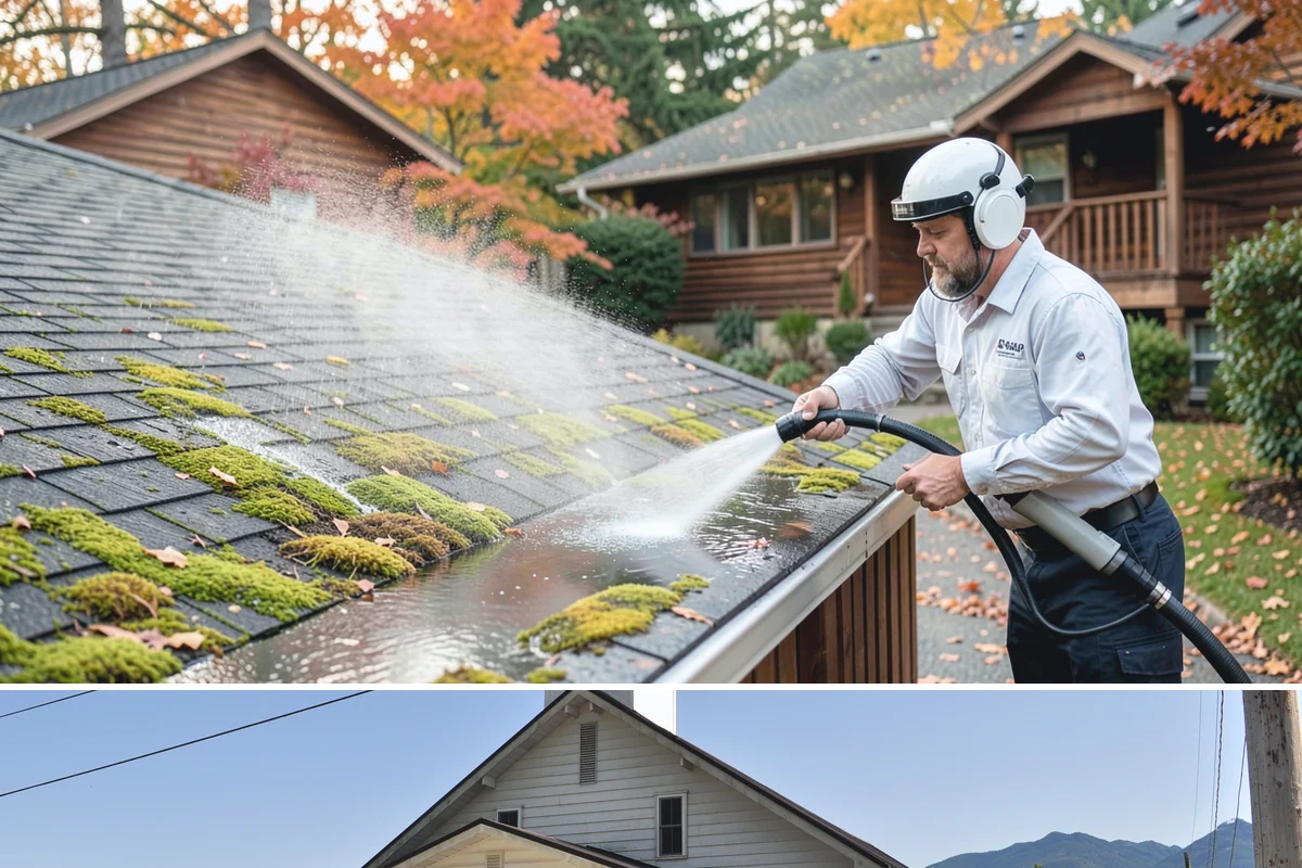 Vinyl Fence Cleaning in Concrete, Skagit County, WA - Spring is a popular time to clear the winter's algae buildup and reset the fence for the season.