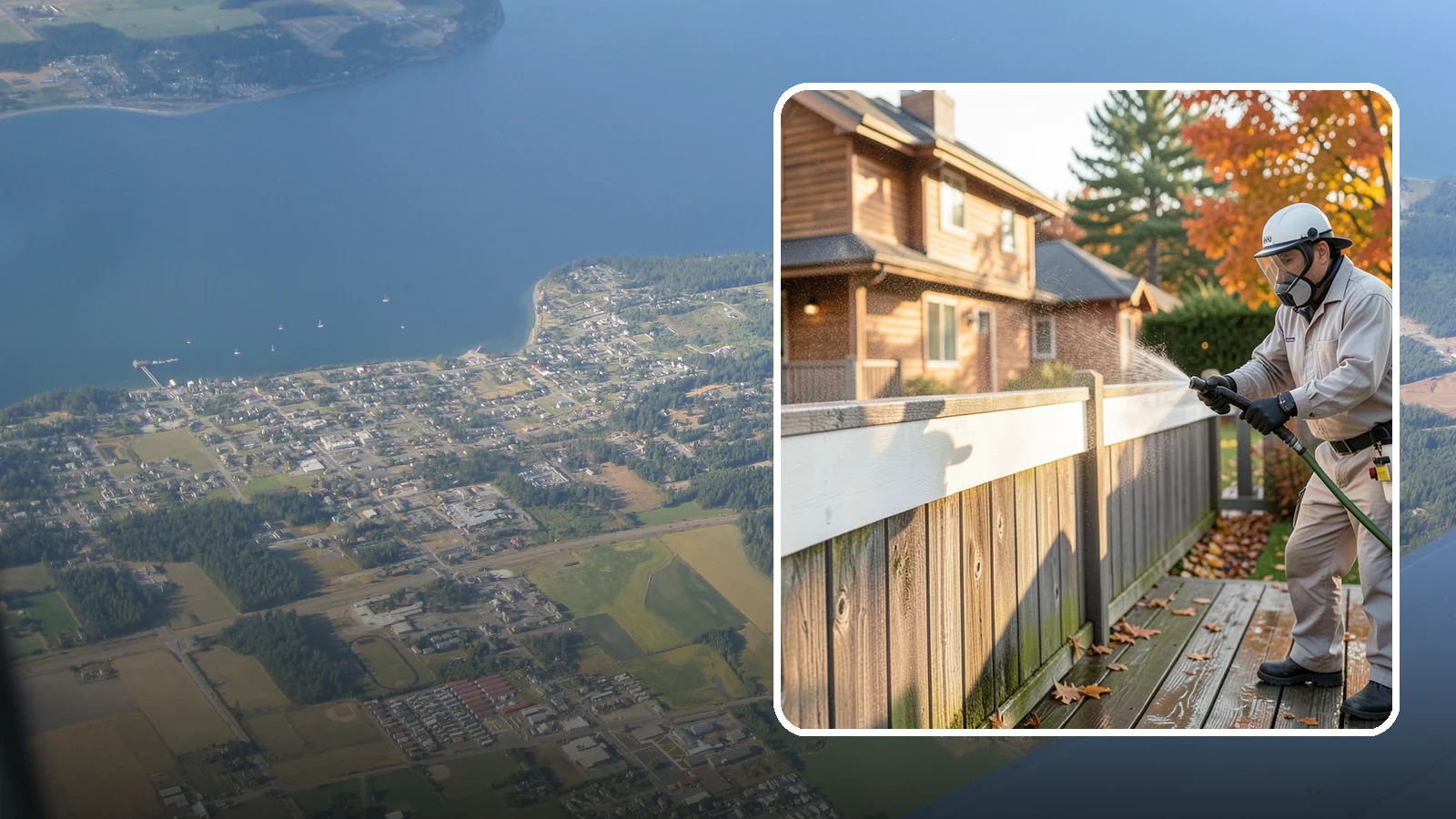 Vinyl Fence Cleaning in Coupeville, Island County, WA - A soft-wash treatment that erases the green algae mask vinyl fencing collects in our wet, low-sun months.