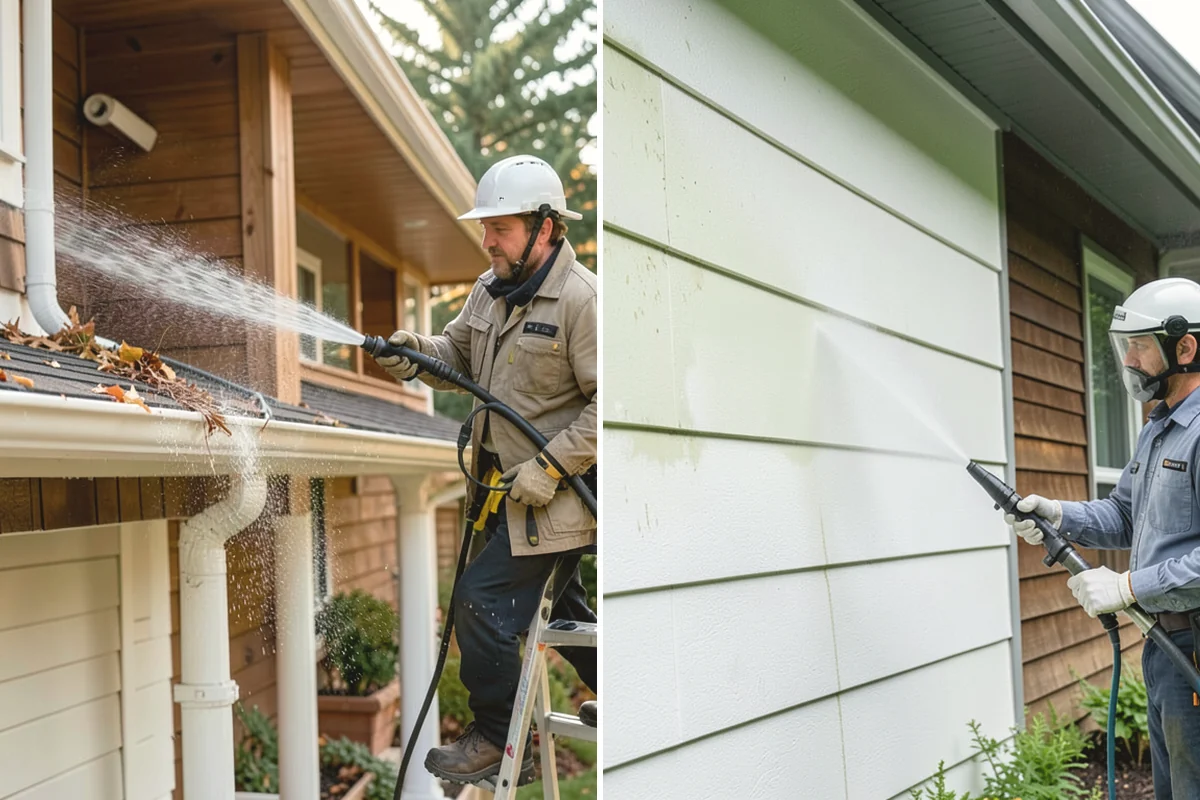 Vinyl Fence Cleaning in Covington, King County, WA - Rinse loose debris from panels and post caps