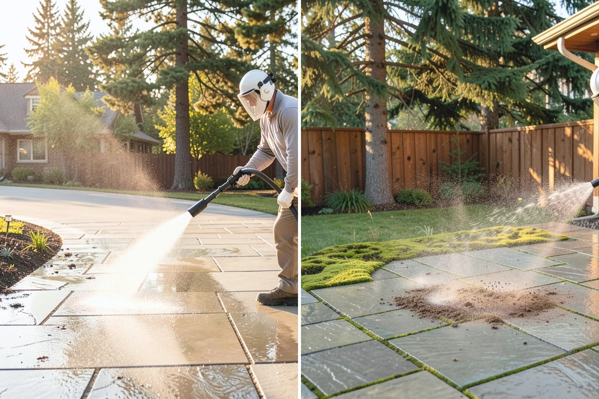 Vinyl Fence Cleaning in Des Moines, King County, WA - Rinse loose debris from panels and post caps