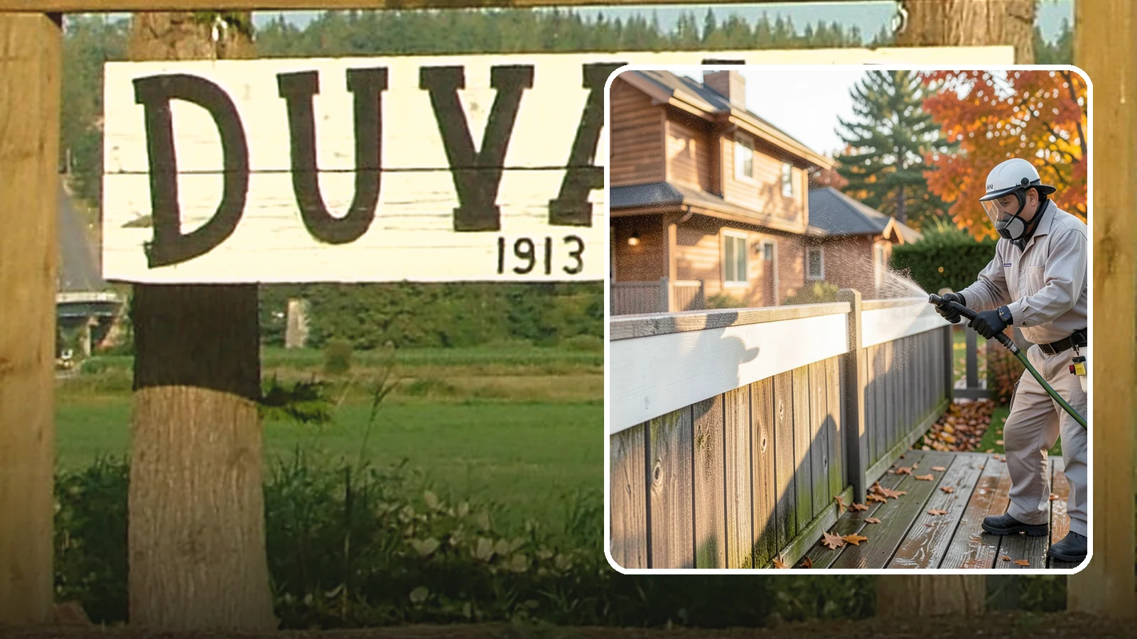 Vinyl Fence Cleaning in Duvall, King County, WA - A soft-wash treatment that erases the green algae mask vinyl fencing collects in our wet, low-sun months.