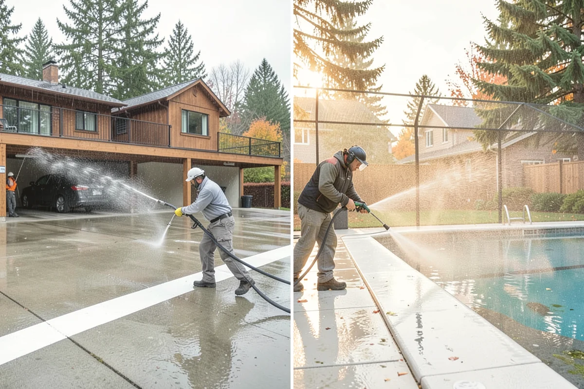 Vinyl Fence Cleaning in Duvall, King County, WA - Rinse loose debris from panels and post caps