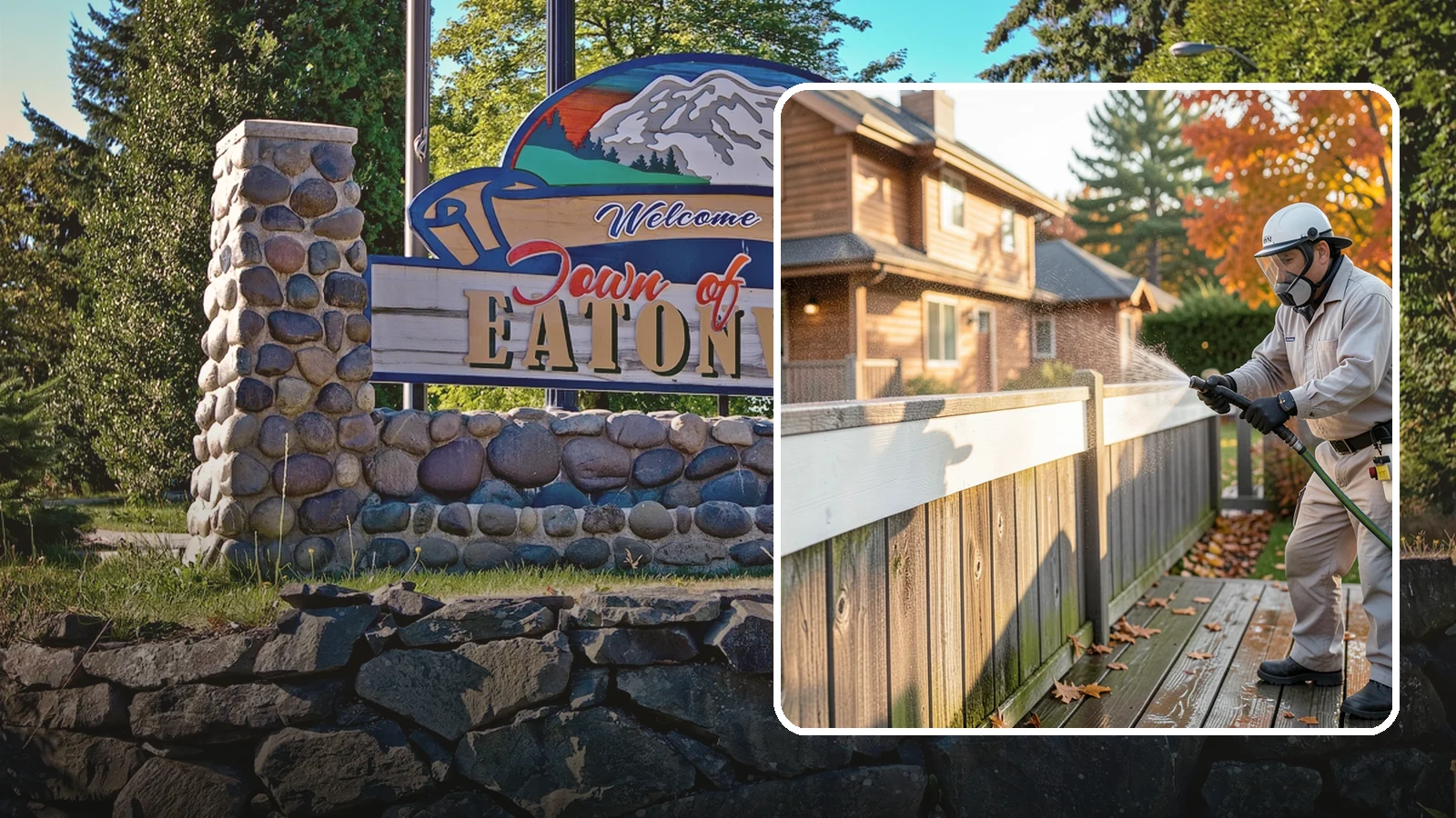 Vinyl Fence Cleaning in Eatonville, Pierce County, WA - A soft-wash treatment that erases the green algae mask vinyl fencing collects in our wet, low-sun months.
