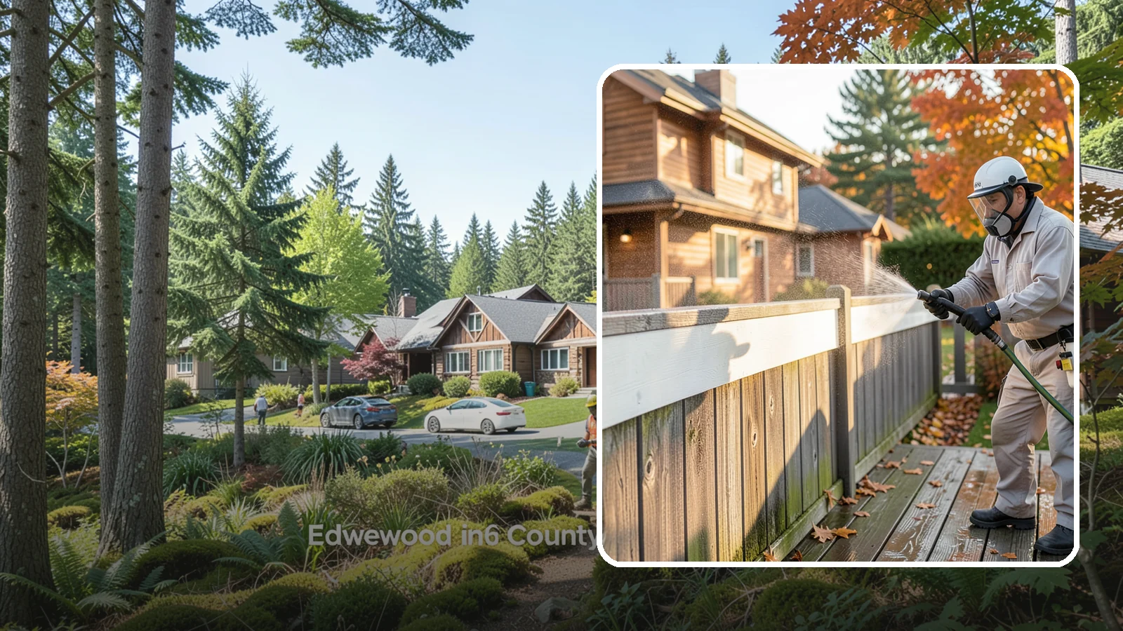 Vinyl Fence Cleaning in Edgewood, Pierce County, WA - A soft-wash treatment that erases the green algae mask vinyl fencing collects in our wet, low-sun months.