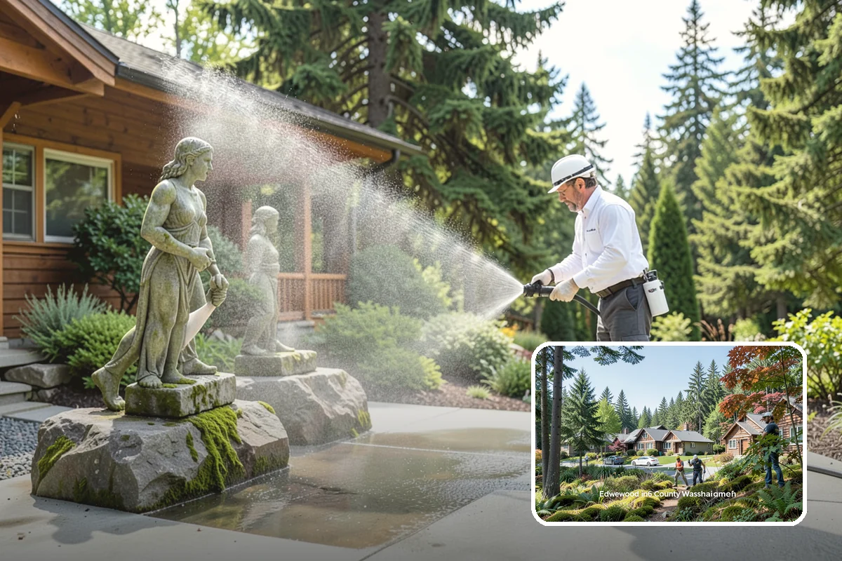 Vinyl Fence Cleaning in Edgewood, Pierce County, WA - Strips the green algae layer that clings to non-porous vinyl