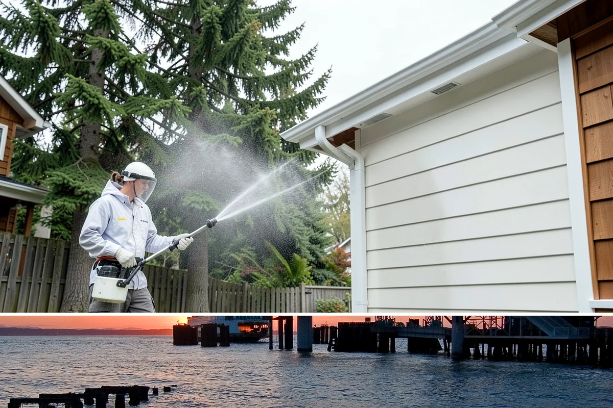 Vinyl Fence Cleaning in Edmonds, Snohomish County, WA - Spring is a popular time to clear the winter's algae buildup and reset the fence for the season.