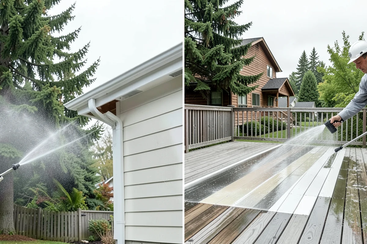 Vinyl Fence Cleaning in Everett, Snohomish County, WA - Rinse loose debris from panels and post caps