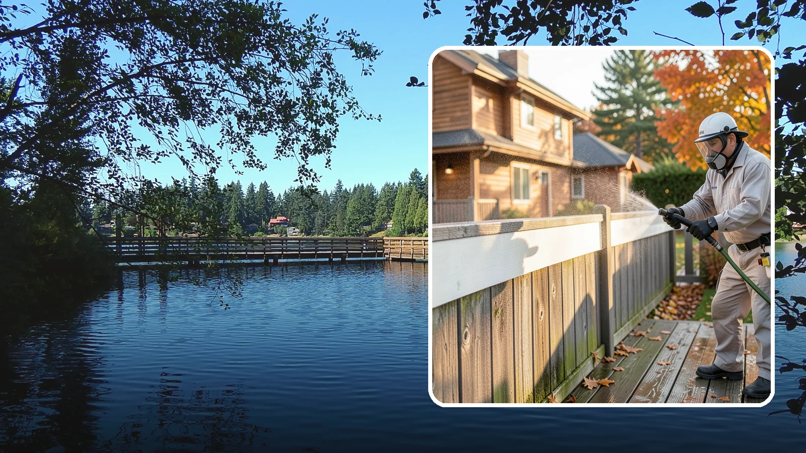 Vinyl Fence Cleaning in Federal Way, King County, WA - A soft-wash treatment that erases the green algae mask vinyl fencing collects in our wet, low-sun months.