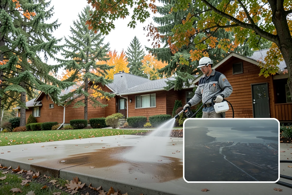Vinyl Fence Cleaning in Fife, Pierce County, WA - Strips the green algae layer that clings to non-porous vinyl