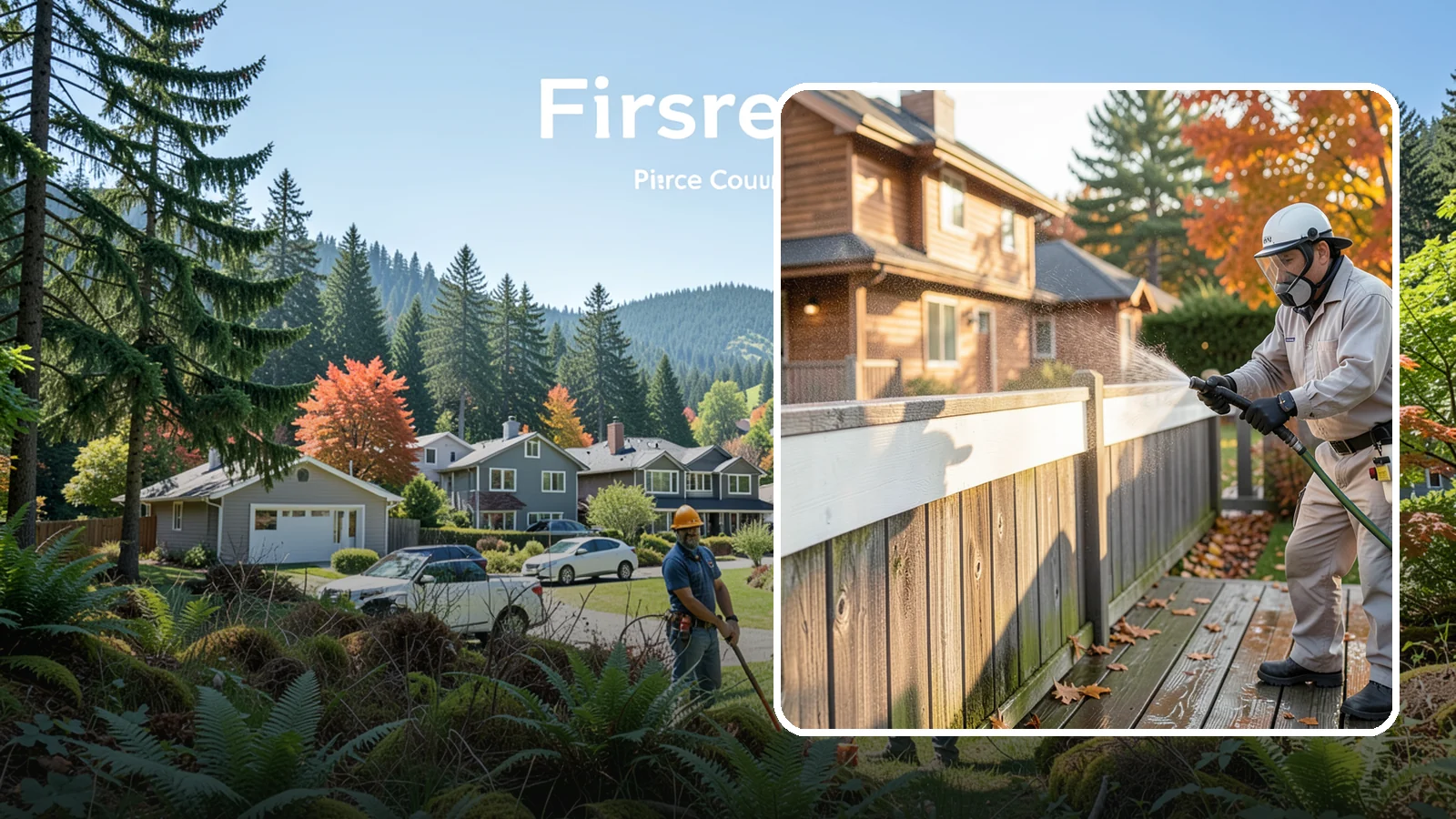 Vinyl Fence Cleaning in Fircrest, Pierce County, WA - A soft-wash treatment that erases the green algae mask vinyl fencing collects in our wet, low-sun months.