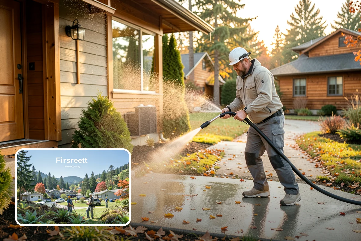 Vinyl Fence Cleaning in Fircrest, Pierce County, WA - Strips the green algae layer that clings to non-porous vinyl