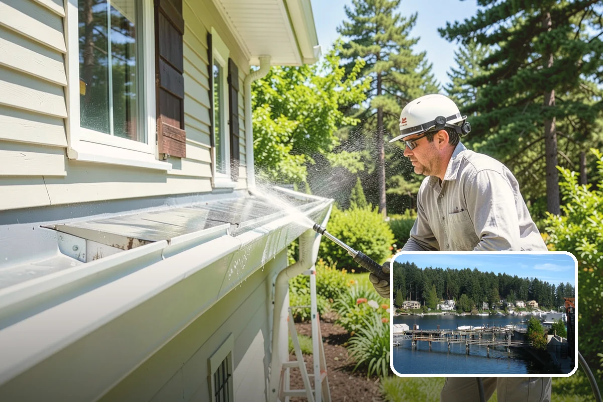 Vinyl Fence Cleaning in Gig Harbor, Pierce County, WA - Strips the green algae layer that clings to non-porous vinyl