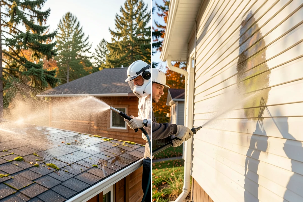 Vinyl Fence Cleaning in Gig Harbor, Pierce County, WA - Rinse loose debris from panels and post caps