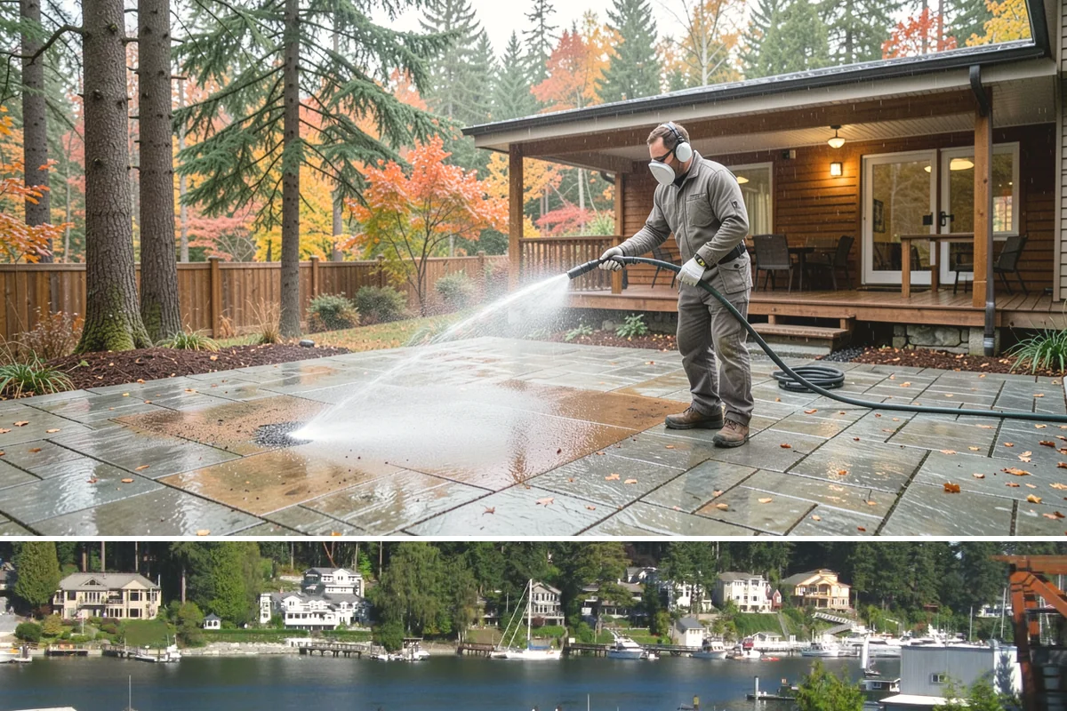Vinyl Fence Cleaning in Gig Harbor, Pierce County, WA - Spring is a popular time to clear the winter's algae buildup and reset the fence for the season.