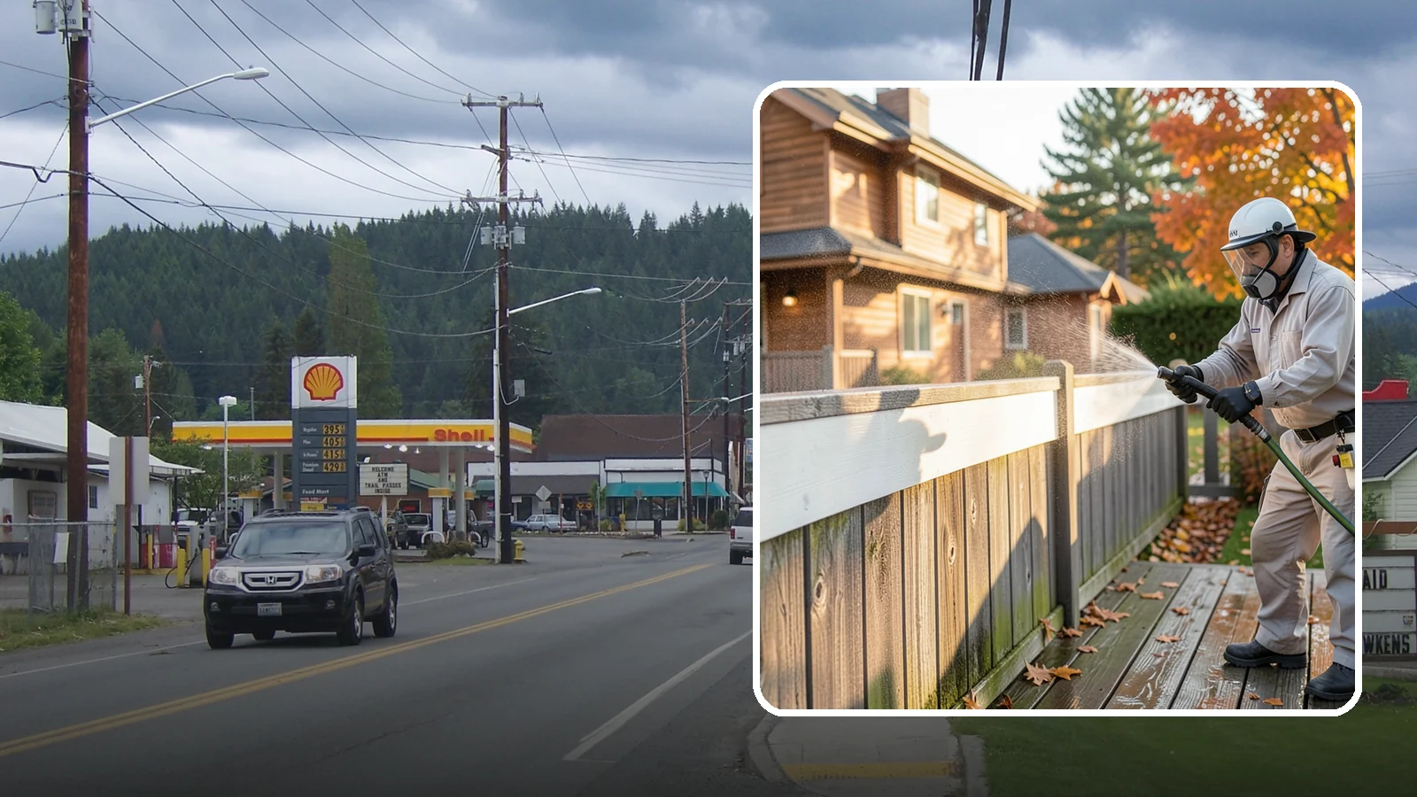 Vinyl Fence Cleaning in Granite Falls, Snohomish County, WA - A soft-wash treatment that erases the green algae mask vinyl fencing collects in our wet, low-sun months.