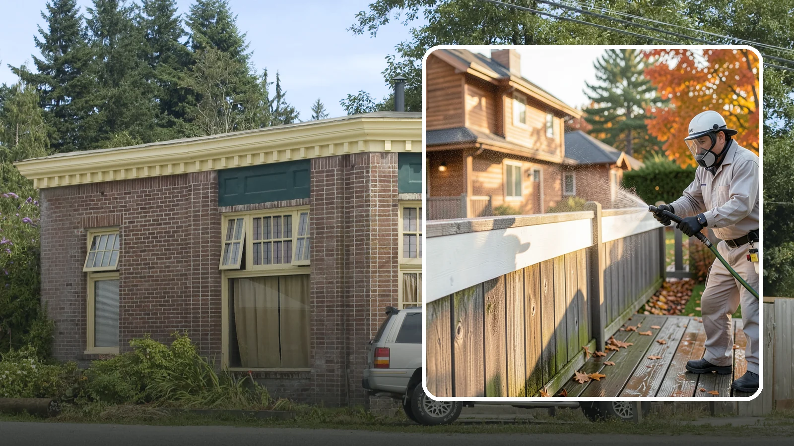 Vinyl Fence Cleaning in Hamilton, Skagit County, WA - A soft-wash treatment that erases the green algae mask vinyl fencing collects in our wet, low-sun months.