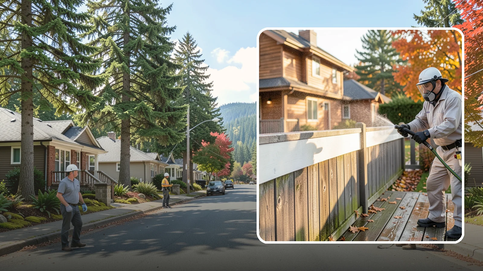 Vinyl Fence Cleaning in Hunts Point, King County, WA - A soft-wash treatment that erases the green algae mask vinyl fencing collects in our wet, low-sun months.