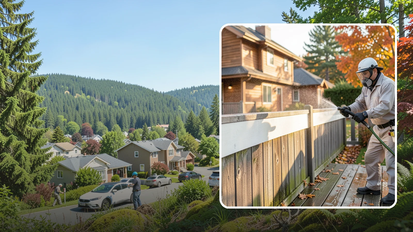 Vinyl Fence Cleaning in Index, Snohomish County, WA - A soft-wash treatment that erases the green algae mask vinyl fencing collects in our wet, low-sun months.