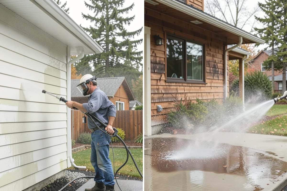 Vinyl Fence Cleaning in Issaquah, King County, WA - Rinse loose debris from panels and post caps