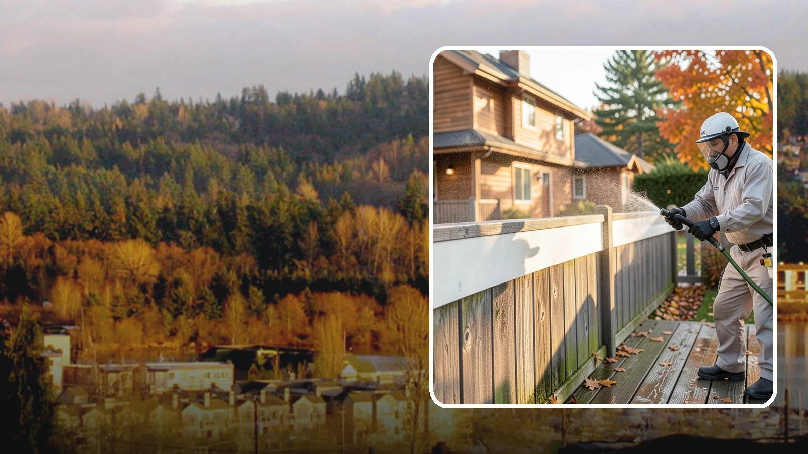 Vinyl Fence Cleaning in Kenmore, King County, WA - A soft-wash treatment that erases the green algae mask vinyl fencing collects in our wet, low-sun months.